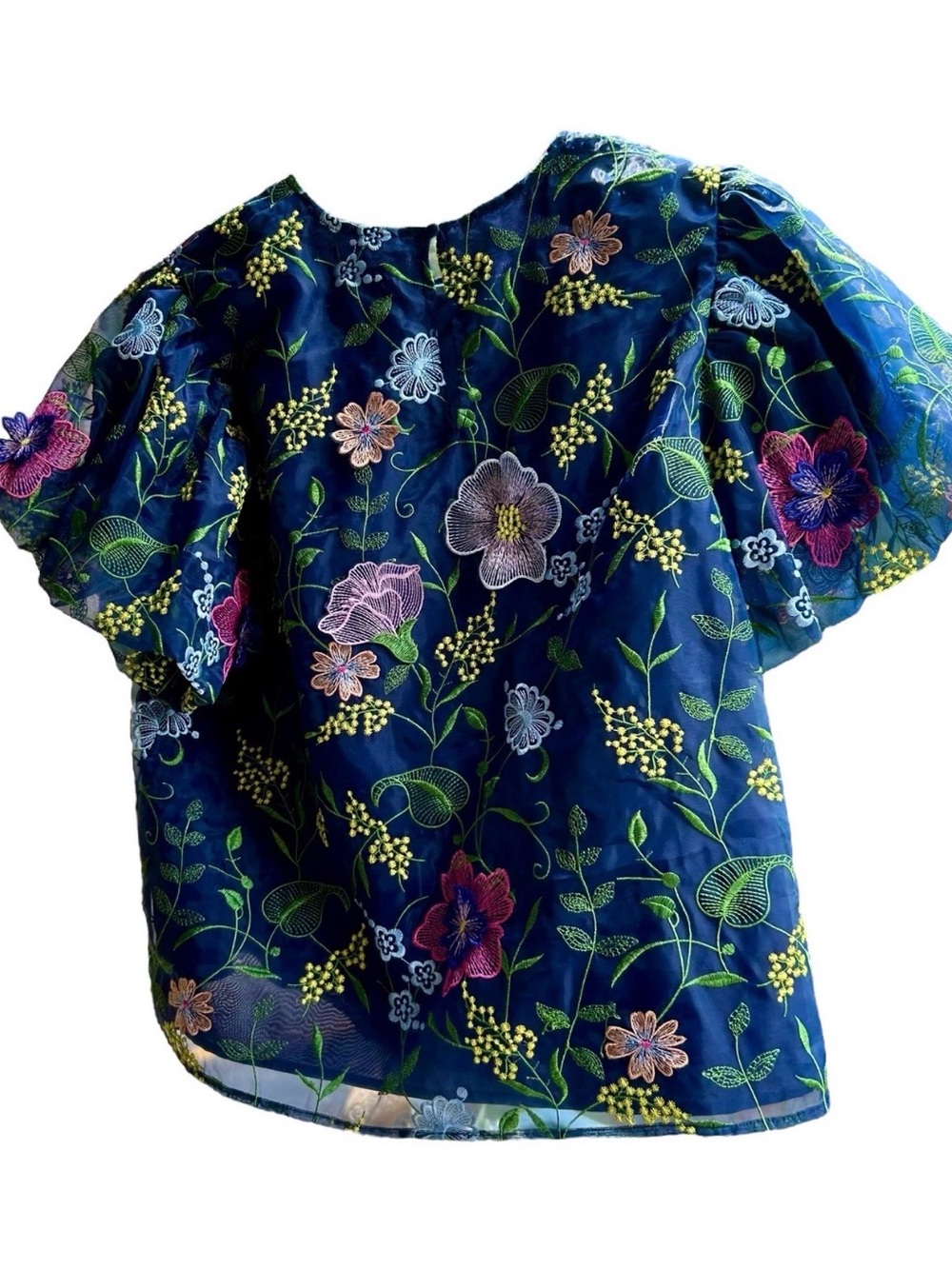 Women’s crown & ivy Navy Floral Embroidered Puff-Sleeve Top